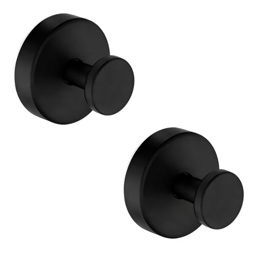 Suction Cup Towel Hooks for Bathroom Glass Mirror, Matte Black | Premium Stainless Steel | Damage-Free Twist Lock Adhesion | Rustproof Wall Hangers for Mirrors, Tiles & Windows - color: Matte Black, size: 2 Pack
