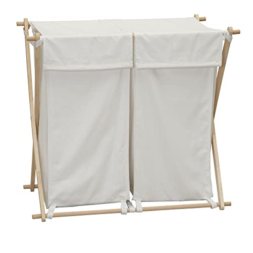 Household Essentials White Househod Essentials Double Laundry Hamper with Wood X Frame Large - color: White, style: Sorter