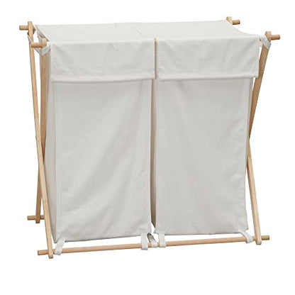 Household Essentials White Househod Essentials Double Laundry Hamper with Wood X Frame Large - color: White, style: Sorter