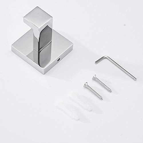 SHUNLI 4 PCS Chrome Towel Hooks for Bathroom, Wall Mounted Square Bath Hook Coat Hook Robe Hanger, Heavy Duty SUS304 Stainless Steel - color: Chrome