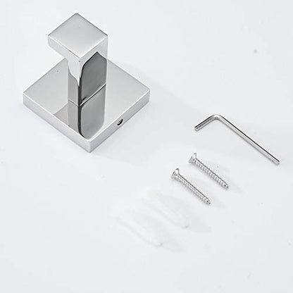 SHUNLI 4 PCS Chrome Towel Hooks for Bathroom, Wall Mounted Square Bath Hook Coat Hook Robe Hanger, Heavy Duty SUS304 Stainless Steel - color: Chrome