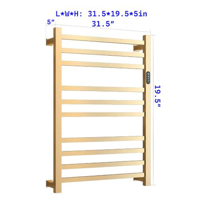 10 Bar Luxury Heated Towel Rack for Bathroom, Wall Mounted Electric Towel Warmer Rack with Timer & Temperature Control, Stainless Steel Towel Heater for Bathroom(Brushed Gold) - size: 10 Bars