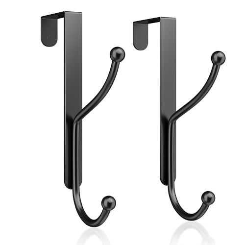 niffgaff Over Door Hook 2-Pack, Heavy Duty Door Hanger, Fits Interior Doors 1.4 Inches Thick, Organize Coats, Hats, Towels, and Bags for Entryways, Bathrooms, Bedrooms, and Kitchens, Black - color: Black, size: 2 Pack-4 Hooks