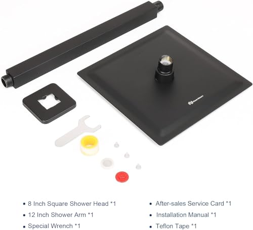 NearMoon Rain Shower Head With Shower Arm, Ceiling Mount Square Shower, Stainless Steel Ceiling Rainfall Showerhead- Waterfall Full Body Coverage (8 Inch, Matte Black) - color: Matte Black, size: 8 Inch