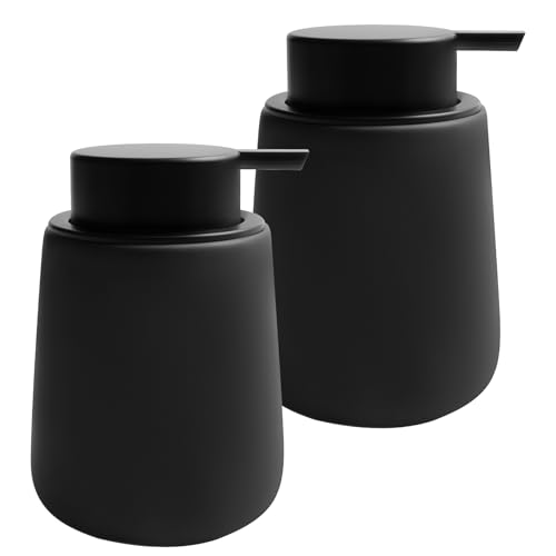 Soap Liquid Dispenser Ceramic with Easy-to-Press Pump Hand Liquid Dispenser for Shampoo Bathroom Kitchen 12 oz 2pcs - color: Liquid-brownblack