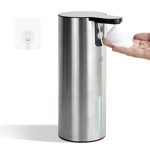 Electric Foaming Soap Dispenser, Rechargeable Touch Foam Hand Soap Dispenser for Bathroom, Stainless Steel Press Soap Pump for Kitchen, Water-Resistant, Xmas Gift - color: Gray