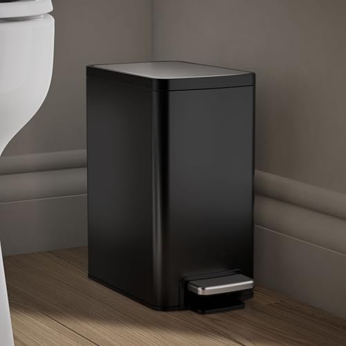 KOHLER 31319-BST Bathroom Trash Can, 1.6 Gallon, 6-Liter Step Can, Quiet-Close Small Trash Can with Foot Pedal, Black Stainless - color: Black Stainless, size: 1.6 Gallon - Step Can