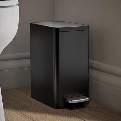KOHLER 31319-BST Bathroom Trash Can, 1.6 Gallon, 6-Liter Step Can, Quiet-Close Small Trash Can with Foot Pedal, Black Stainless - color: Black Stainless, size: 1.6 Gallon - Step Can