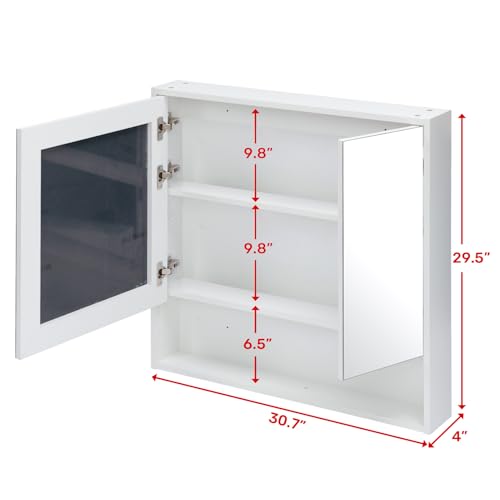 ALIMORDEN Medicine Cabinet with Mirror and Shelves, Bathroom Wood Wall Cabinet Over The Toilet, Vanity, Recessed or Surface Mount, 30.07 Inch x 30 Inch, White - color: White