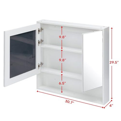 ALIMORDEN Medicine Cabinet with Mirror and Shelves, Bathroom Wood Wall Cabinet Over The Toilet, Vanity, Recessed or Surface Mount, 30.07 Inch x 30 Inch, White - color: White