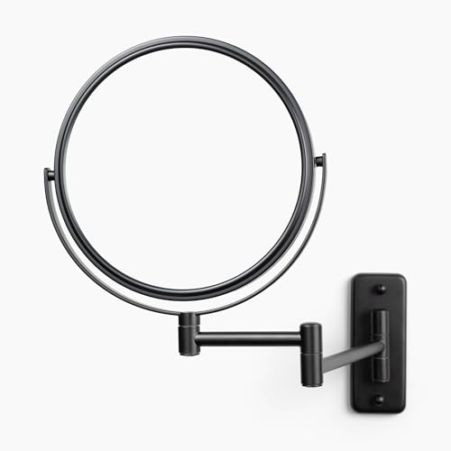 JERDON Wall-Mounted Makeup Mirror - 5X Magnification - Black - JP7506BK | 8" Round Frame, 13.5" Wall Extension Arm - color: Black, size: 5X Magnification