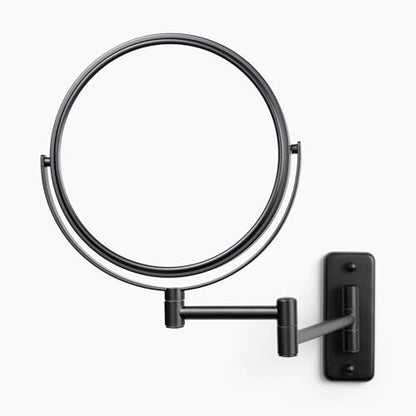 JERDON Wall-Mounted Makeup Mirror - 10X Magnification - Black - JP7810BK | 8" Round Frame, 13.5" Wall Extension Arm - color: Black, size: 10X Magnification