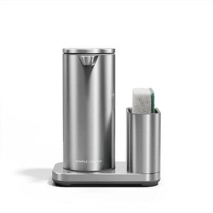 simplehuman Liquid Sensor Pump with Caddy, 9 oz Automatic Soap Dispenser for Kitchen and Bathroom, Touchless Motion Sensor, Variable Dispense, Rechargeable, High-Grade Brushed Stainless Steel - color: Brushed, style: 9 Oz. w/ Caddy