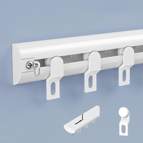 Ultra-Thin Curved Curtain Track Aluminium Ceiling Wall Mount Tracks Sliding Curtain Rail Rod System for Curtains Room Divider Living Room Bedroom Shower RV(White-B,80cm/2.62ft) - color: White-b, size: 80cm/2.62ft