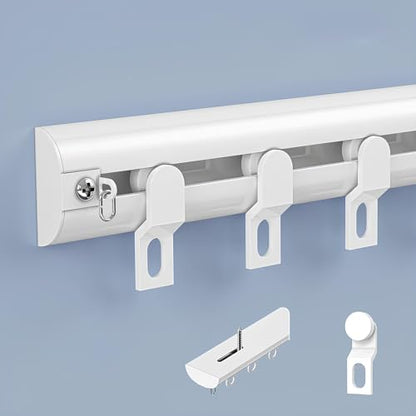 Ultra-Thin Curved Curtain Track Aluminium Ceiling Wall Mount Tracks Sliding Curtain Rail Rod System for Curtains Room Divider Living Room Bedroom Shower RV(White-B,80cm/2.62ft) - color: White-b, size: 80cm/2.62ft