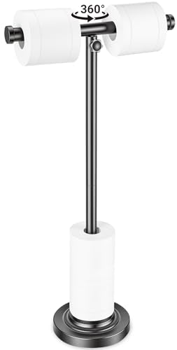 28" H Pivoting Toilet Paper Holder, 3.5lbs Extra-Weighted Base, No Tipping Rustproof, Taller Version, Free Standing Bathroom Floor Tissue Stand with Storage for up to 8 Rolls, Matte Black