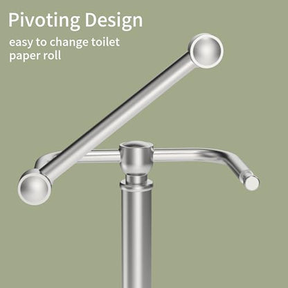 Toilet Paper Holder Stand, Brushed Nickel Toilet Paper Holder Free Standing,Post Pivoting Design & Stable Weighted Base SUS304 Stainless Steel for Bathroom - color: Brushed Nickel