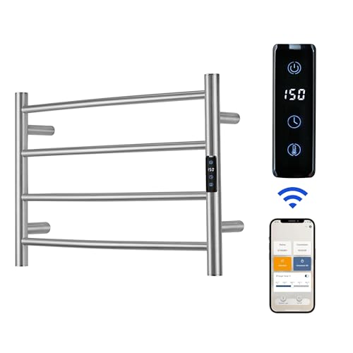 Electric Towel Rack with Voice Control for Alexa & Google Home,TUYA - Wall-Mounted Bathroom Heating Towel Warmer,Plug-in,Stainless Steel Material,16.54x23.62x5.51 in,Brushed，4 Bars - color: Brushed With Wifi, size: 4 Bar
