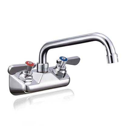 4" Center 8" Spout Commercial Wall Mount Sink Faucet for Restaurant & Bar | Solid Brass with Chrome Finish, 1.8 GPM Stainless Swivel Spout, Leak-Free Washerless Ceramic Cartridge Valve, 1/2" NPT Male - size: 4" center 8" spout
