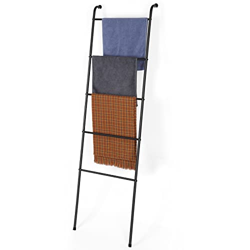 Blanket Ladder Black Towel Ladder for Bathroom Metal Blanket Rack for Living Room - color: Black