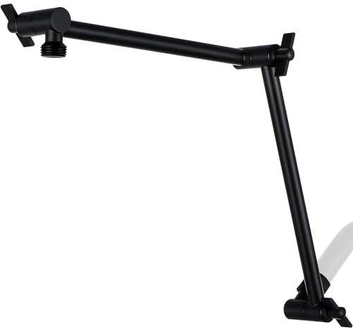 G-Promise 18 Inch Solid Brass Shower Head Extension Arm (Matte Black) | Rise or Lower Shower Head, All Metal, Height & Angle Adjustable Extender, Firmly Secure Shower Head, Easy to Install - color: Matte Black