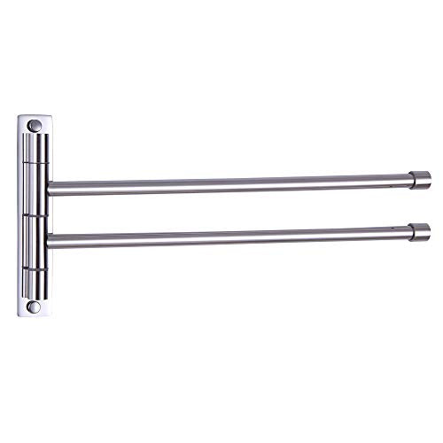 GERZWY Bath Towel Rack Hanger Towel Holder Organizer Bathroom Swing Arm Towel Bars 2-Arm Wall Mount Stainless Steel Polished Finish - color: Polished