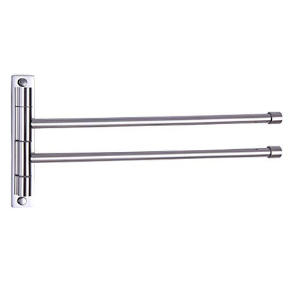 GERZWY Bath Towel Rack Hanger Towel Holder Organizer Bathroom Swing Arm Towel Bars 2-Arm Wall Mount Stainless Steel Polished Finish - color: Polished