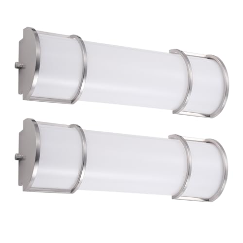 ASD LED 18" Vanity Flush Mount Light Fixture, Linear Bathroom Lighting Bar | 3CCT, Dimmable, Energy Star, ETL Listed | 20W 1650LM 3000-5000K 120V | Long Bath Wall Sconce Over Mirror | Nickel, 2 Pack - color: Brushed Nickel | Half Cylinder, size: 120V | 18