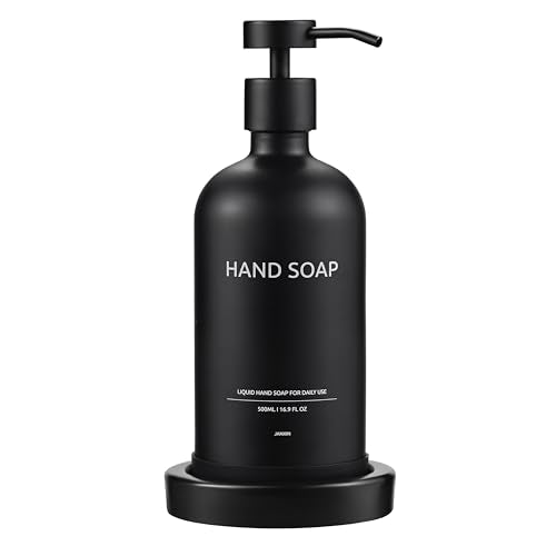 Glass Soap Dispenser Bathroom Set by Janxin, Foaming Kitchen soap Dispenser with Ceramic Tray for Dish Soap, Liquid Soap Dispenser for Hand Soap, Lotion, Body Wash (Black) - color: Black H