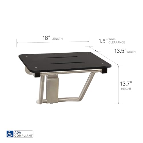 18" x 15" Black Folding Wall Mount Shower Seat Bench, ADA Compliant - color: Black, size: 18 inch