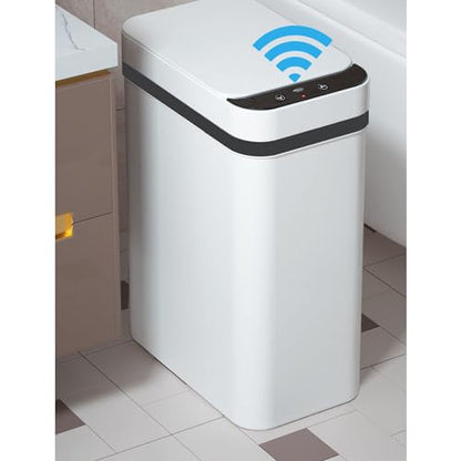 Trash Can Automatic Touchless - 4 Gallons Motion Sensor Bathroom Trash Can | Skinny, Electric, Slim, Plastic - Narrow Garbage Can with Lid - Thin Smart Trash Bin - 15.5 Liters ( White ) - color: White, size: 4 Gal