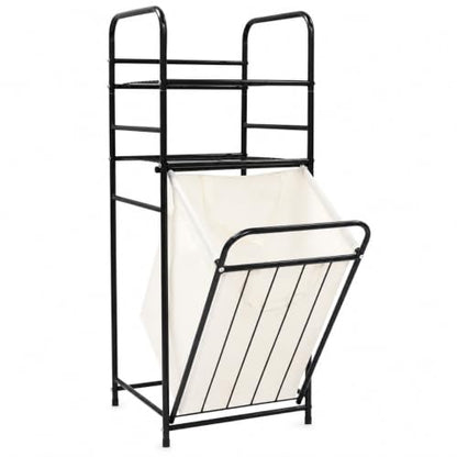 Tilt Out Laundry Hamper with Shelves, 3-Tier Storage Cabinet with Removable Liner Bag, 16.9" x 13" x 39.4" Carbon Steel Frame for Bathroom, Bedroom, Laundry Room - Black