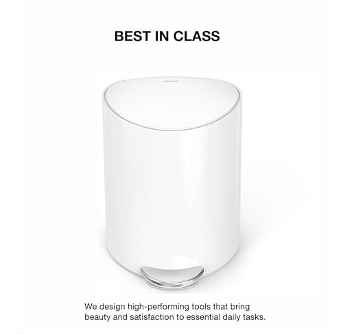simplehuman Semi-Round Step Can, 6L / 1.6 Gallon Bathroom Trash Can, Liner Pocket®, Sleek Internal Hinge, 150,000-Step Pedal, Lid Shox® Silent Close, White Steel - color: White Steel
