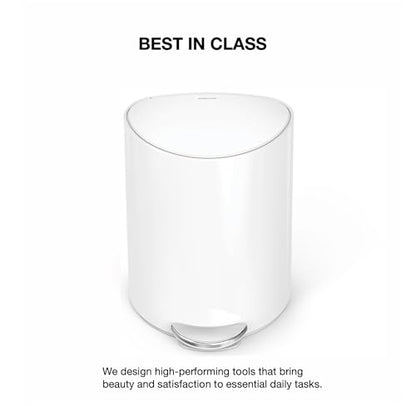 simplehuman Semi-Round Step Can, 6L / 1.6 Gallon Bathroom Trash Can, Liner Pocket®, Sleek Internal Hinge, 150,000-Step Pedal, Lid Shox® Silent Close, White Steel - color: White Steel
