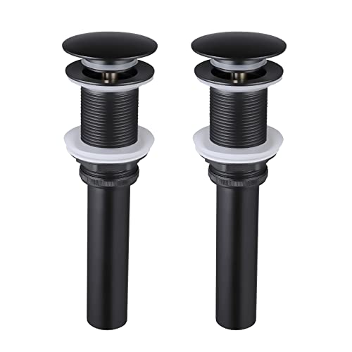 KES Black Sink Drain Without Overflow, Bathroom Sink Stopper, Pop Up Drain Vessel Sink, 2 Pack, Matte Black, All Metal Rustproof Brass and 304 Stainless Steel, for 1.6"-1.9" Sink Hole, S2008D-BK-P2 - color: Matte Black, style: NO Overflow, 2 Pack