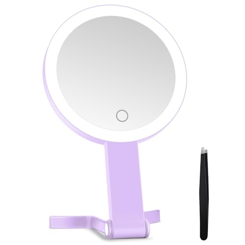 MIYADIVA Lighted Makeup Mirror, 30X Magnifying Mirror with Light, Hanging and Handheld Mirror with Handle, Purple - color: Purple