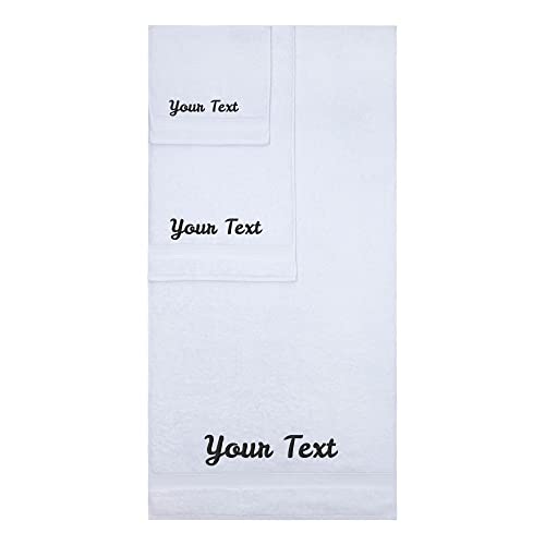 Personalized Towels, Hotel & Spa Quality, Super Soft, Highly Absorbent, Bathroom Sets, 100% Cotton Monogrammed towels 3 Piece Towel Set, Includes 1 Bath Towels, 1 Hand Towels, 1 Washcloths, White - color: White, size: 3 Pieces Towel Set
