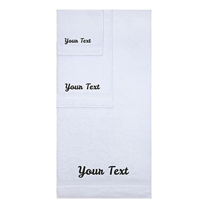 Personalized Towels, Hotel & Spa Quality, Super Soft, Highly Absorbent, Bathroom Sets, 100% Cotton Monogrammed towels 3 Piece Towel Set, Includes 1 Bath Towels, 1 Hand Towels, 1 Washcloths, White - color: White, size: 3 Pieces Towel Set