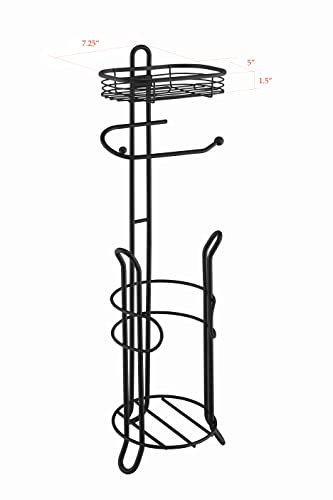 SunnyPoint Bathroom Heavyweight Toilet Tissue Paper Roll Storage Holder Stand with Reserve and Shelve, The Reserve Area Has Enough Space to Store Mega Rolls. (Black) - color: Black