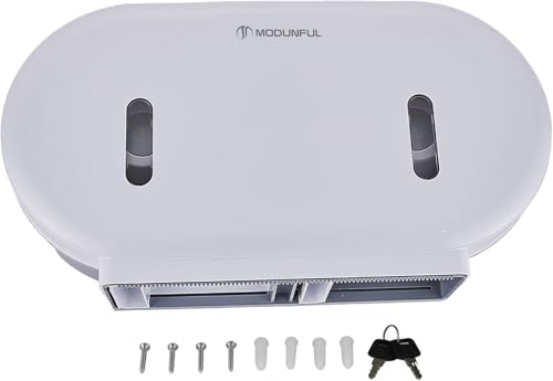 Twin Jumbo Toilet Roll Dispenser: Double 9 Inch Paper Holder Wall Mount with Key Lock for Commercial Office & Public Restrooms, Design by Modunful MD-902-White - color: White, size: 2 Rolls