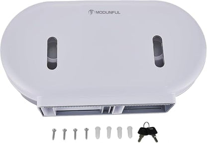 Twin Jumbo Toilet Roll Dispenser: Double 9 Inch Paper Holder Wall Mount with Key Lock for Commercial Office & Public Restrooms, Design by Modunful MD-902-White - color: White, size: 2 Rolls