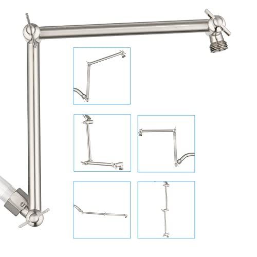 PDPBath Shower Extension Arm, 16" Upgrade Solid Brass Shower Head Shower Head Extender, Adjustable Height Extended with G1/2 Universal Connection for Rain & Handheld Shower Head Brushed Nickel - color: Brushed Nickel, style: 8 Inch + 8 Inch