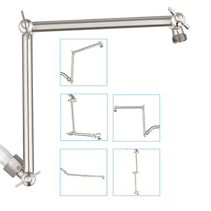 PDPBath Shower Extension Arm, 16" Upgrade Solid Brass Shower Head Shower Head Extender, Adjustable Height Extended with G1/2 Universal Connection for Rain & Handheld Shower Head Brushed Nickel - color: Brushed Nickel, style: 8 Inch + 8 Inch