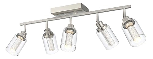 MELUCEE LED 5 Light Track Lighting Kit Brushed Nickel Ceiling Spotlights | Vanity Lights Modern Track Light Fixture with Flexibly Rotatable Heads, Built-In LED Chips, 5-Color Temperature Adjustable - color: Brushed Nickel, size: 5 Lights