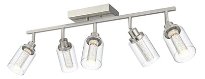 MELUCEE LED 5 Light Track Lighting Kit Brushed Nickel Ceiling Spotlights | Vanity Lights Modern Track Light Fixture with Flexibly Rotatable Heads, Built-In LED Chips, 5-Color Temperature Adjustable - color: Brushed Nickel, size: 5 Lights