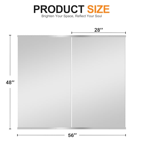 Home Gym Mirror, 48''x28''x2PCS Silver Wall Mounted | Large, Frameless, Tempered Glass, For Home Gym, Garage, Bedroom, Bathroom - size: 48''x28''x2PCS
