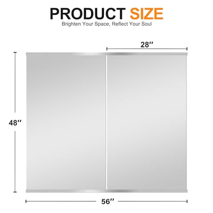 Home Gym Mirror, 48''x28''x2PCS Silver Wall Mounted | Large, Frameless, Tempered Glass, For Home Gym, Garage, Bedroom, Bathroom - size: 48''x28''x2PCS