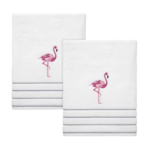 Izod - Bath Towels, Soft & Absorbent Cotton, Striped Bathroom Decor, Dorm Room Essentials, Set of 2 (Flamingo Collection, White) - size: 2 Piece Bath Towels