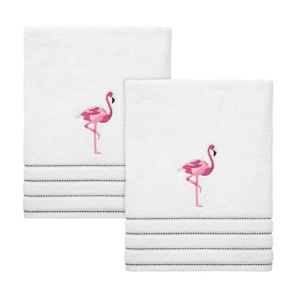 Izod - Bath Towels, Soft & Absorbent Cotton, Striped Bathroom Decor, Dorm Room Essentials, Set of 2 (Flamingo Collection, White) - size: 2 Piece Bath Towels