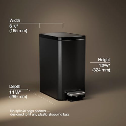 KOHLER 31319-BST Bathroom Trash Can, 1.6 Gallon, 6-Liter Step Can, Quiet-Close Small Trash Can with Foot Pedal, Black Stainless - color: Black Stainless, size: 1.6 Gallon - Step Can